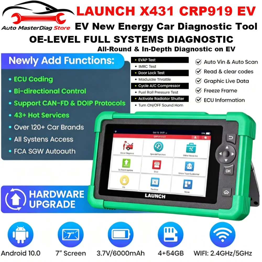 LAUNCH X431 CRP919 EV New Energy Car Diagnostic Tools CAN FD DOIP OBD Scanner All System 43+ Reset ECU Coding Bidirectional