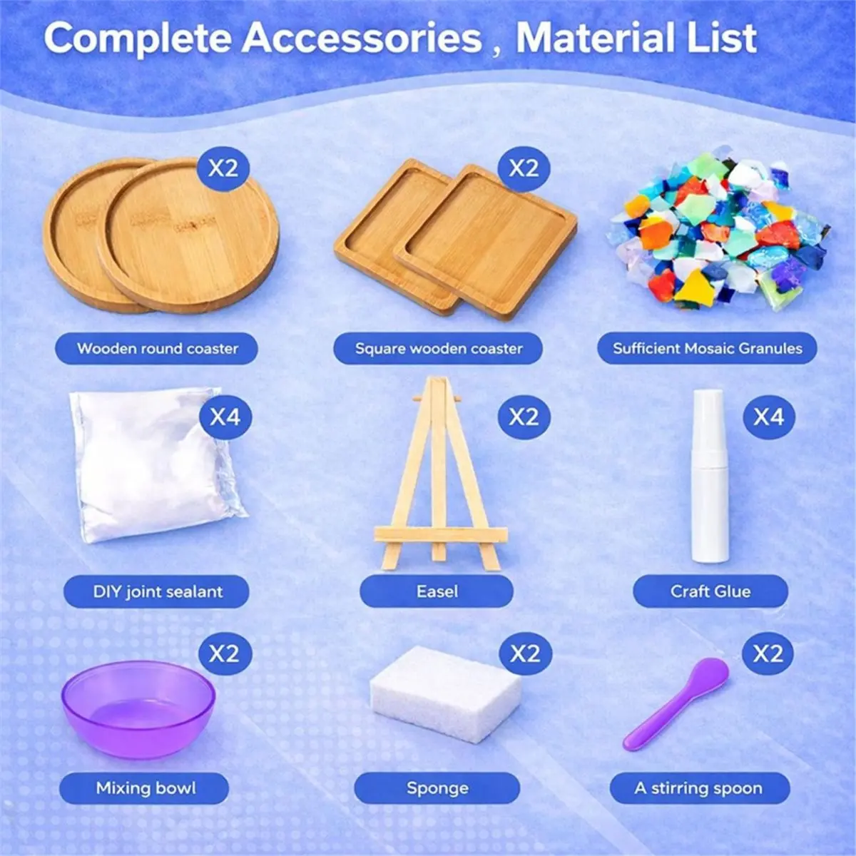 2026 New 4 Sets DIY Mosaic Kits for Adults - Graduation Birthday Gifts Glass Mosaic Tiles for Crafts with Wooden Coasters