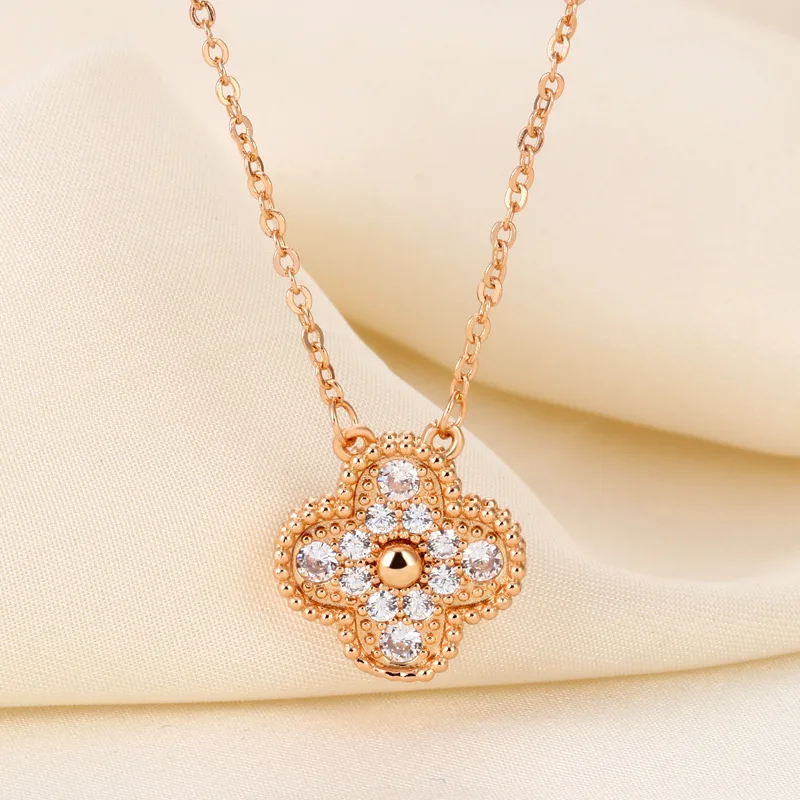 

Four Leaf Clover Necklace for Women Full Diamond Lucky Charm Layering Chain Fine Craftsmanship Dainty Minimalist Jewelry