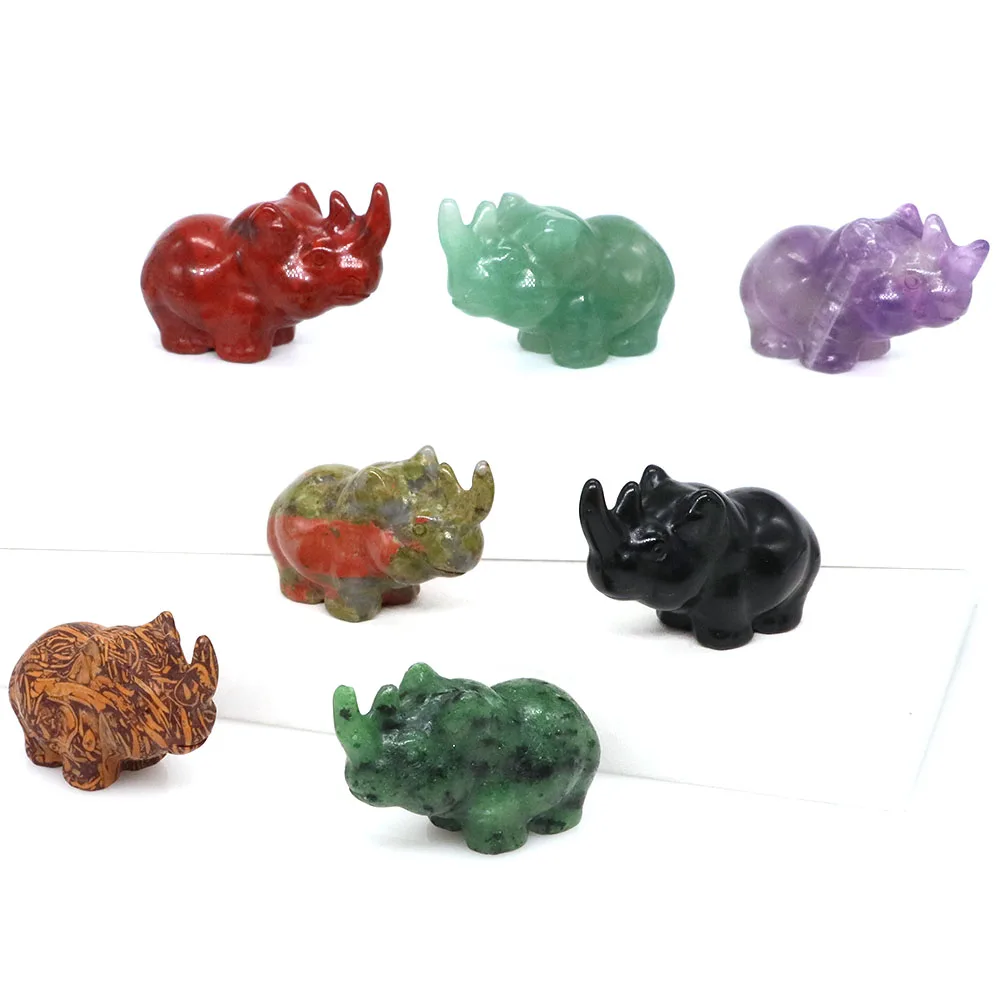 

Natural Stone Rhinoceros Statue Healing Crystal Hand Carved Animal Figurine Reiki Gemstone Rhino Mineral Crafts Home Decor Gifts