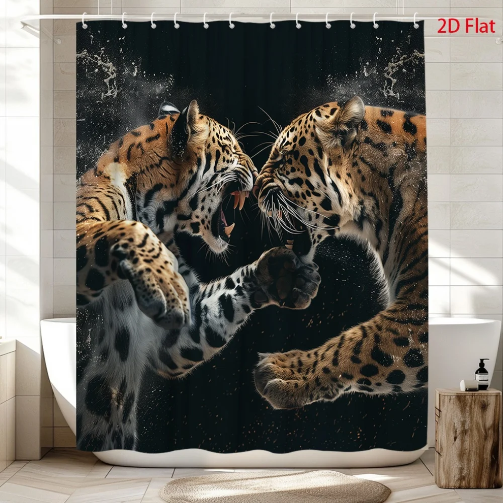 Waterproof Shower Curtain Jungle Tigers Mural Bathroom Decor Artistic Wild Pair Shower Curtain Curtain Wall Art Rainforest Beast