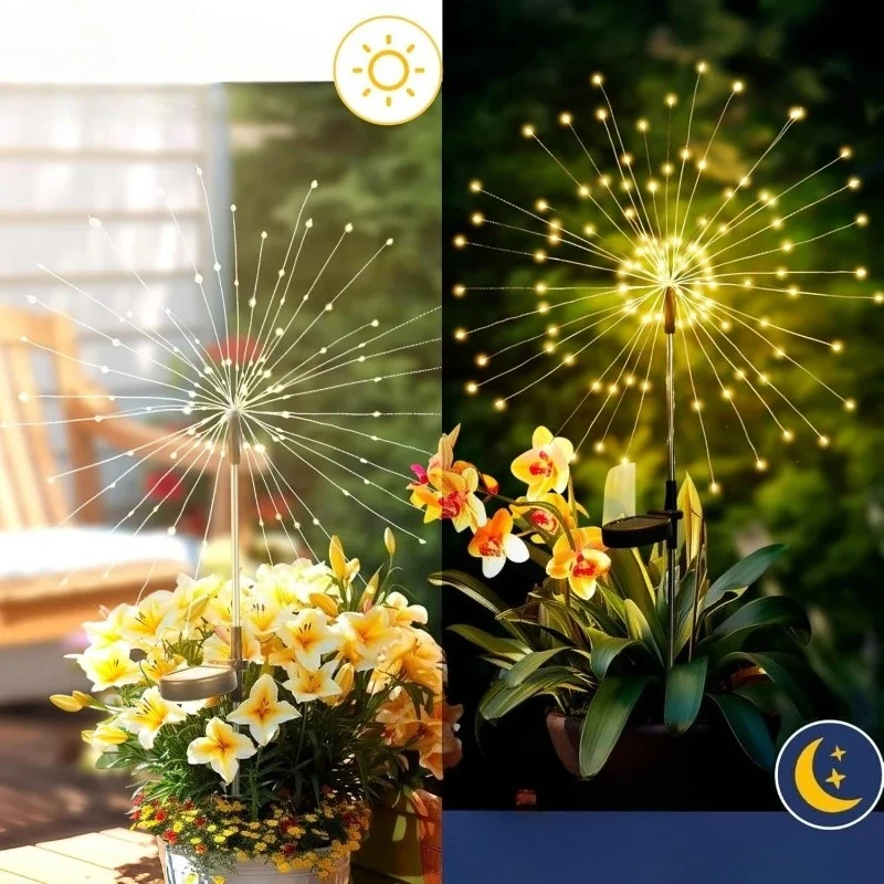 Solar Powered Fireworks Lights, Ground Mounted Atmosphere, Outdoor Waterproof Courtyard Garden, LED Small Color String Lights