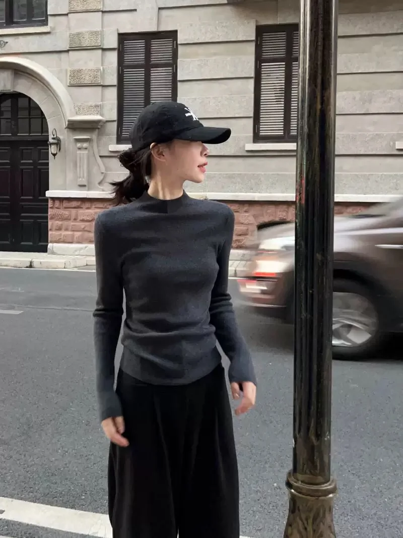 2025 جديد سترة الكشمير المعنقة المرأة محبوك نصف الياقة المدورة المرأة سترة الكورية موضة عادية سترة الكشمير المعنقة المرأة