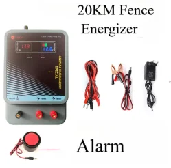 

20KM Electric Fence Charger Energizer,Input 12V Output 12KV, with Display Alarm and Remote Elephant Camel and Livestock