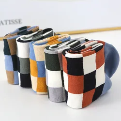 5 Pairs Colorful Argyle  Pattern Cotton Men Crew Dress Socks Pack Novelty Quality Designer Harajuku Gifts for Men Husband Happy