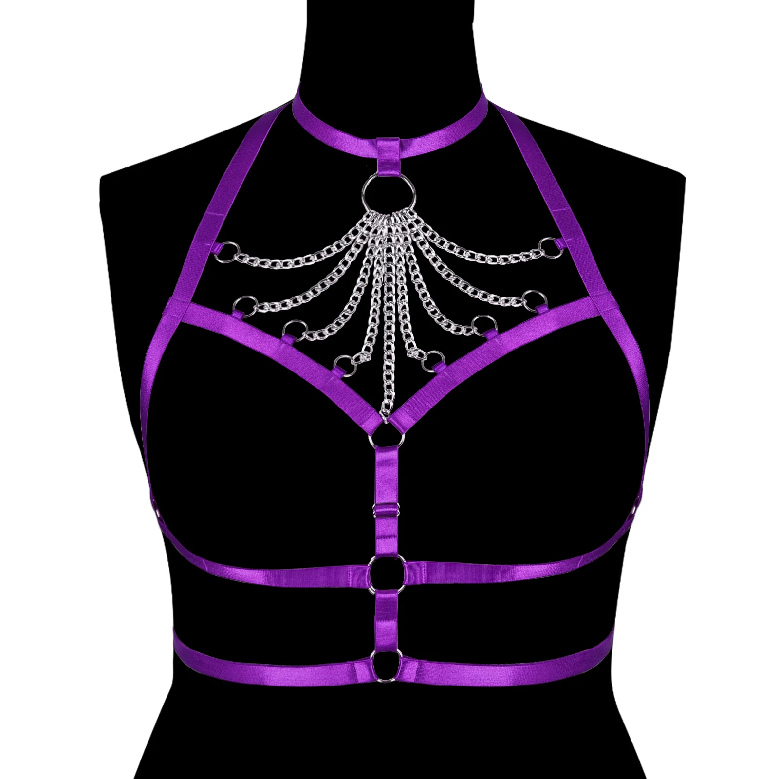 Women Elastic Sexy Lingerie Black Body Harness Cage Hollow Open Chest Bra Goth Bondage Belt Punk Crop Top Suspender Cage Bra