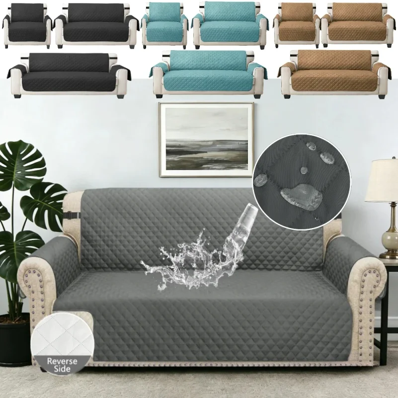 Quilted Waterproof Sofa Cover Anti-Scratch Anti-Wear Pet Friendly Furniture Slipcover With Elastic Straps Non Slip Recliner Sofa
