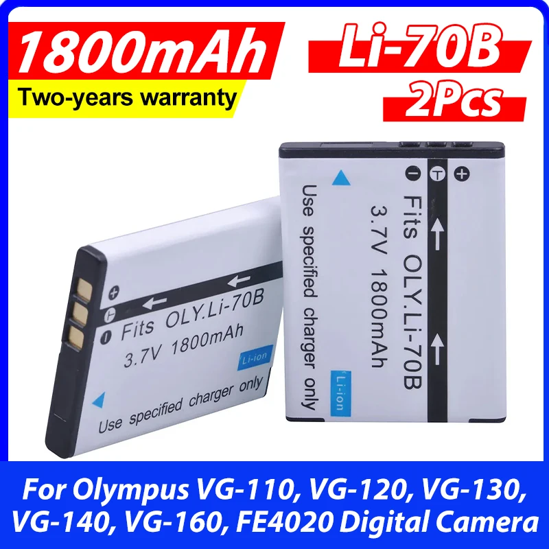 2Pcs 3.7V 1800mAh Li-70B Li 70B Camera Battery for Olympus VG-110, VG-120, VG-130, VG-140, VG-160, FE4020 Digital Camera