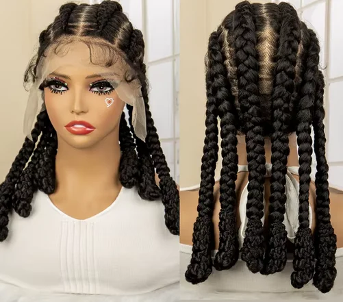 Full Lace Braided Wigs Synthetic Cornrow Box Braids Wigs for Black Women Lace Frontal 16 Inches Braiding Wig with Baby Hair