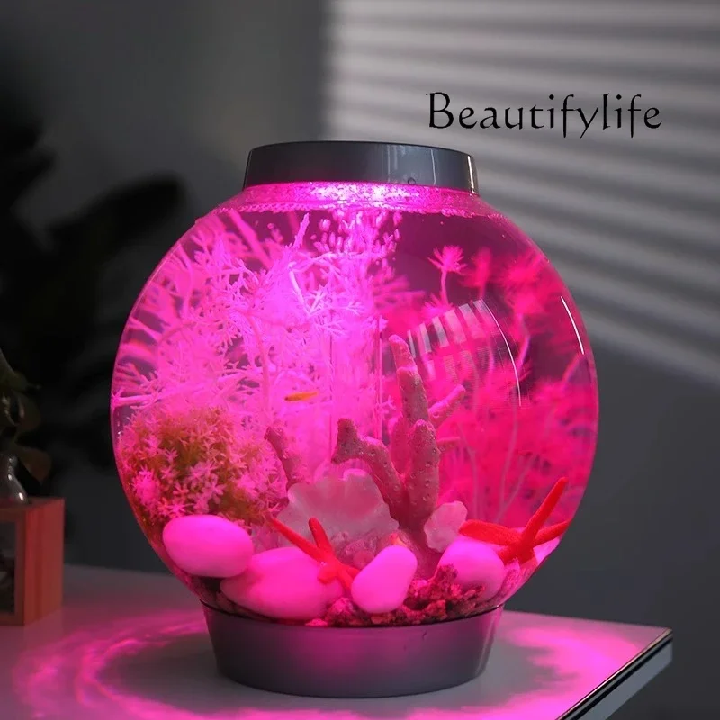 

BJ New Small Fish Tank, Living Room Art Water Feature, Fashion Aquarium Creative Desktop Landscaping, No Water Change