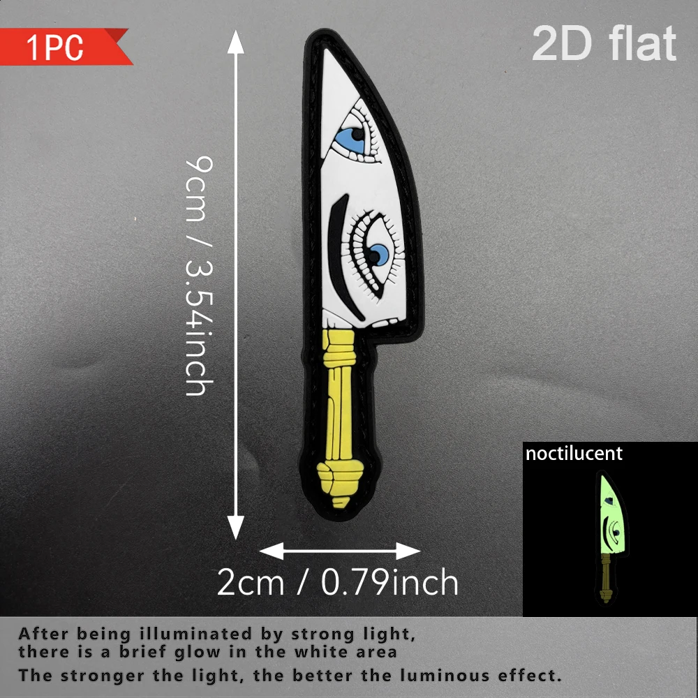 Dual-Pupillary Artistic Dagger Two-Tone 2D Flat PVC Velcro Patch 1PC Velcro Patch with Free Matte Surface Luminous Effect, Layered 3D Embossed Edges, Resistant to Detachment, Functional Tactical Jacket Personalized Decorative Armband Accessory