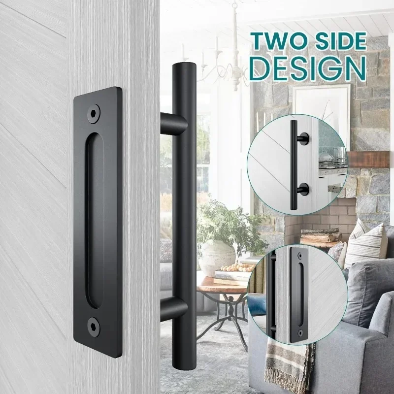 

Barn Door Black Round Sliding Handle Cabinet Handle Wooden Door Home Hardware Cabinet Door Handle for Furniture