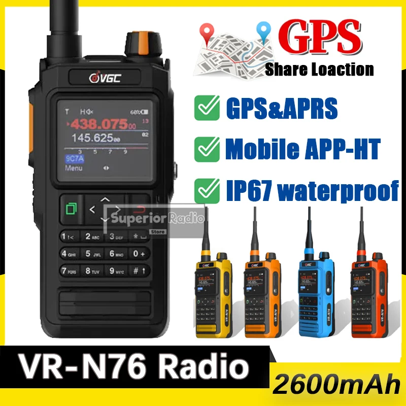 VR-N76 Ручная рация IP67 Водонепроницаемая Bluetooth GPS-позиционирование APRS Type-C Зарядка Беспроводная парковка Копирование AM FM-радио