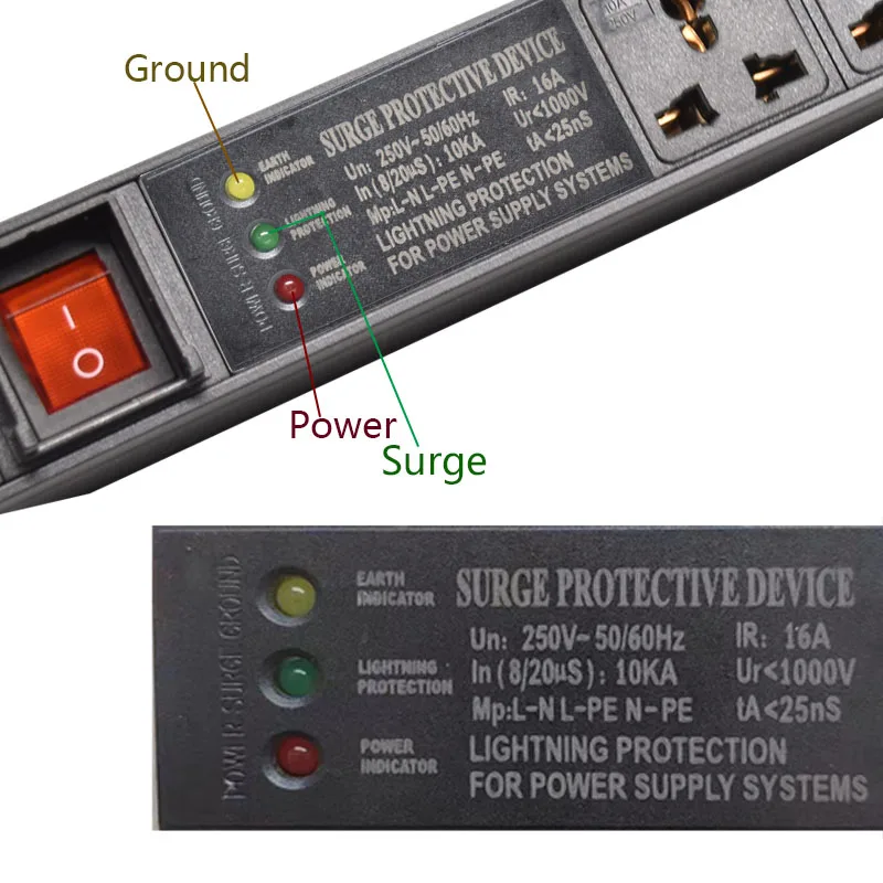 PDU Power Strip Power Socket Double Break Switch Surge Protector Grounding overload protection 2-7Ways Universal AC Socket