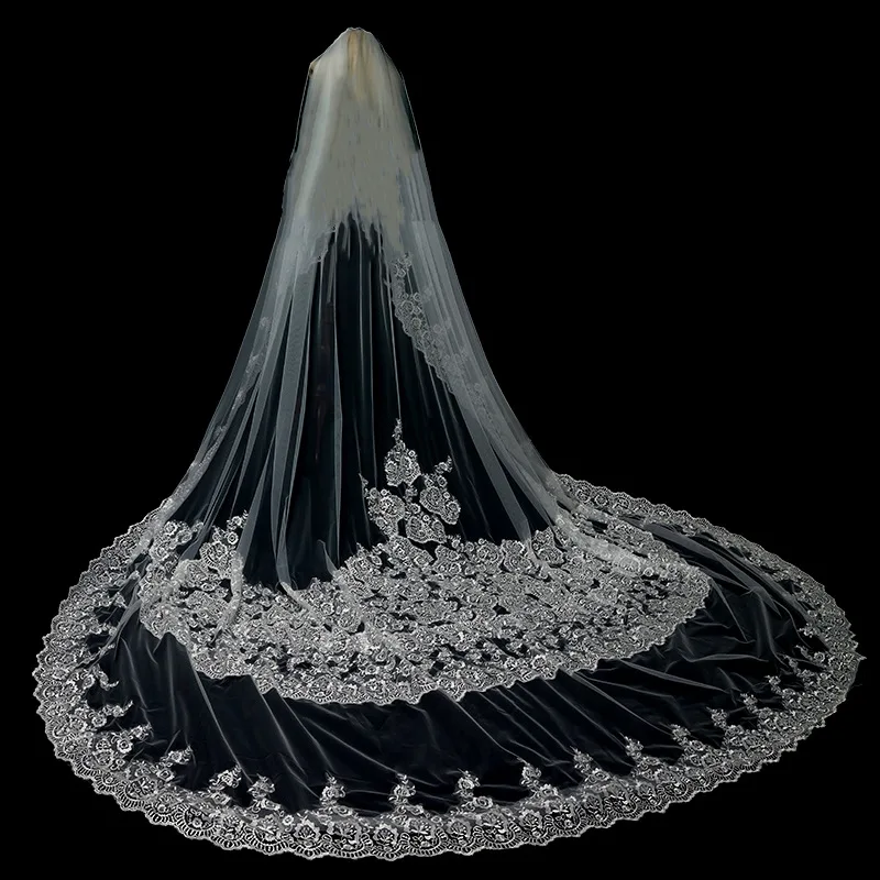 Gorgeous 3.5m Long Wedding Veils Top Quality Tulle with Applique Bridal Veils with Comb