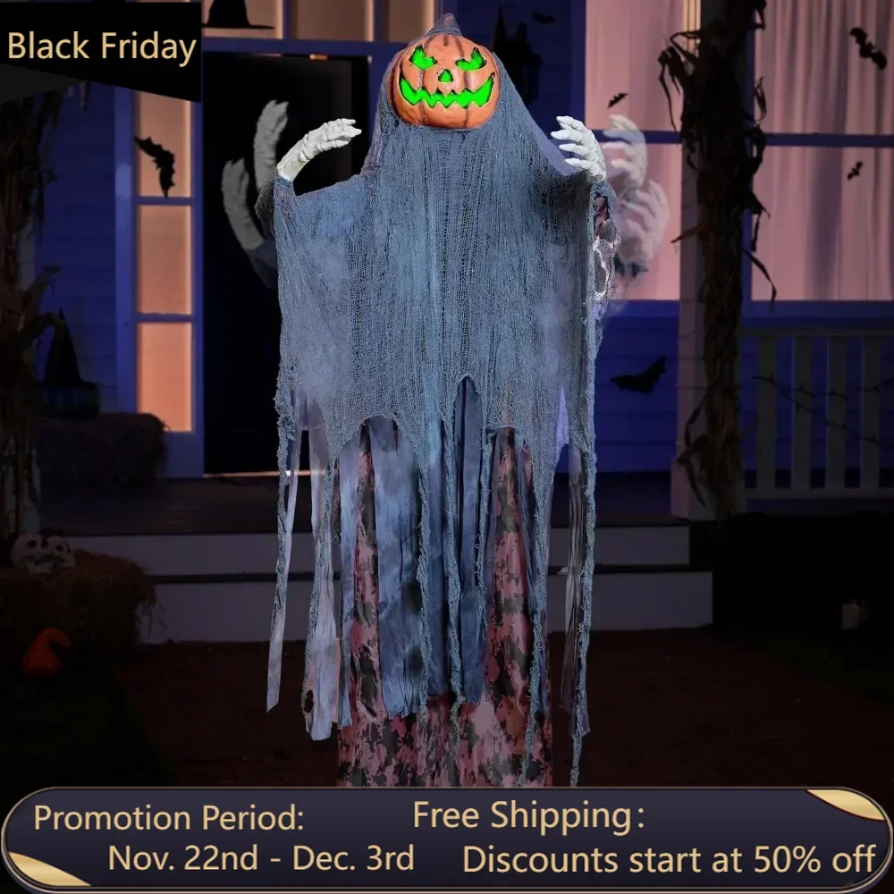 Outdoor Life Size Halloween Decorações, Animatronics Ghost Pumpkin Decor, som-Actived Decoração do partido com som, 67"