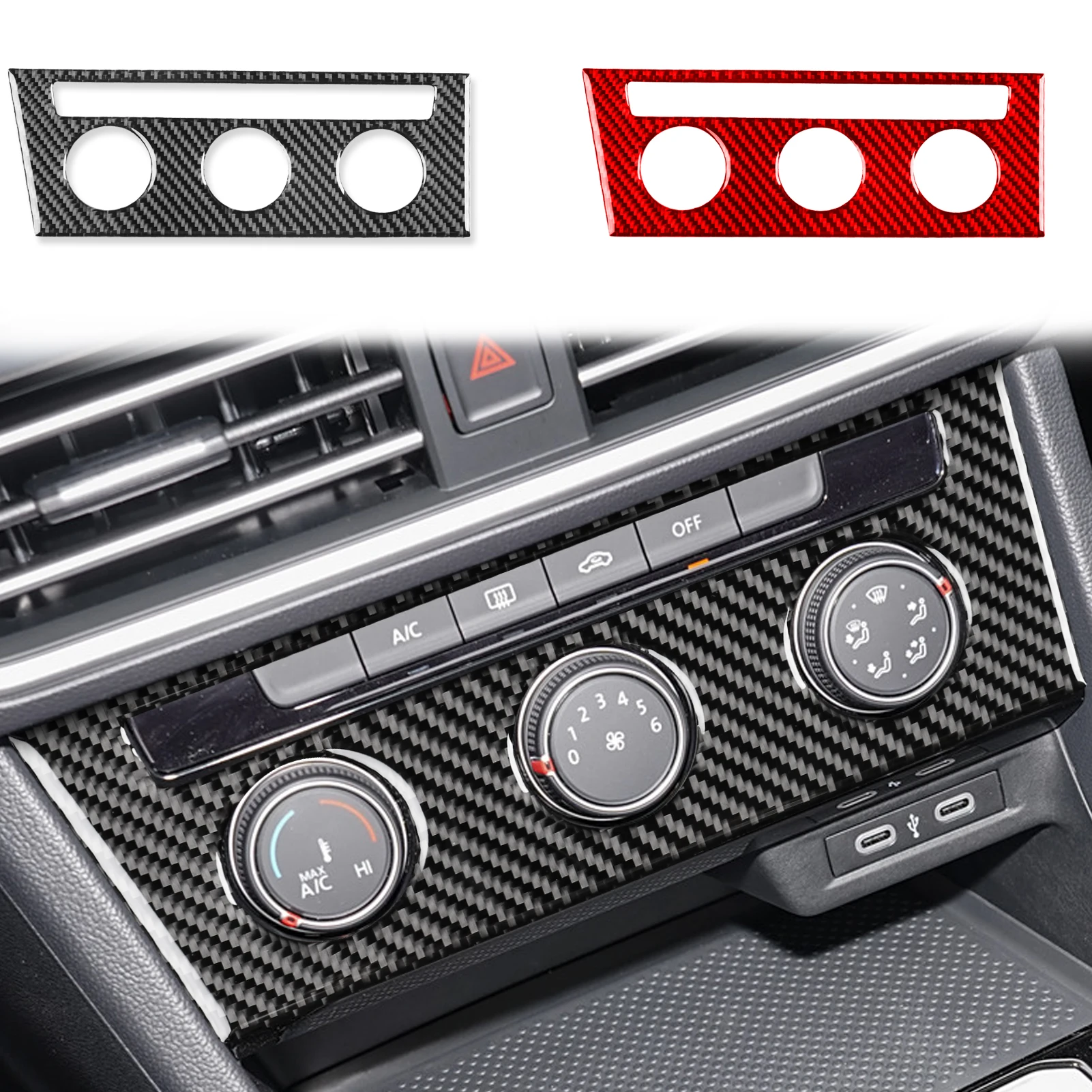 

For Volkswagen VW Sagitar 2019—2023 LHD Real Carbon Fiber Central AC Button Panel Cover Trim Sticker Interior Decal Accessories