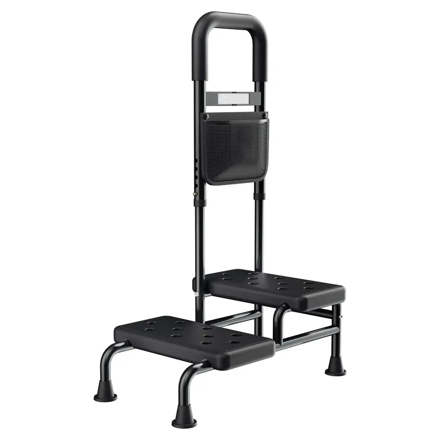 Stool with Handle for Adults Step Stools for Seniors with Adjustable Handrail, NonSkid Platform, Elderly, Foot Stool, Bed Steps