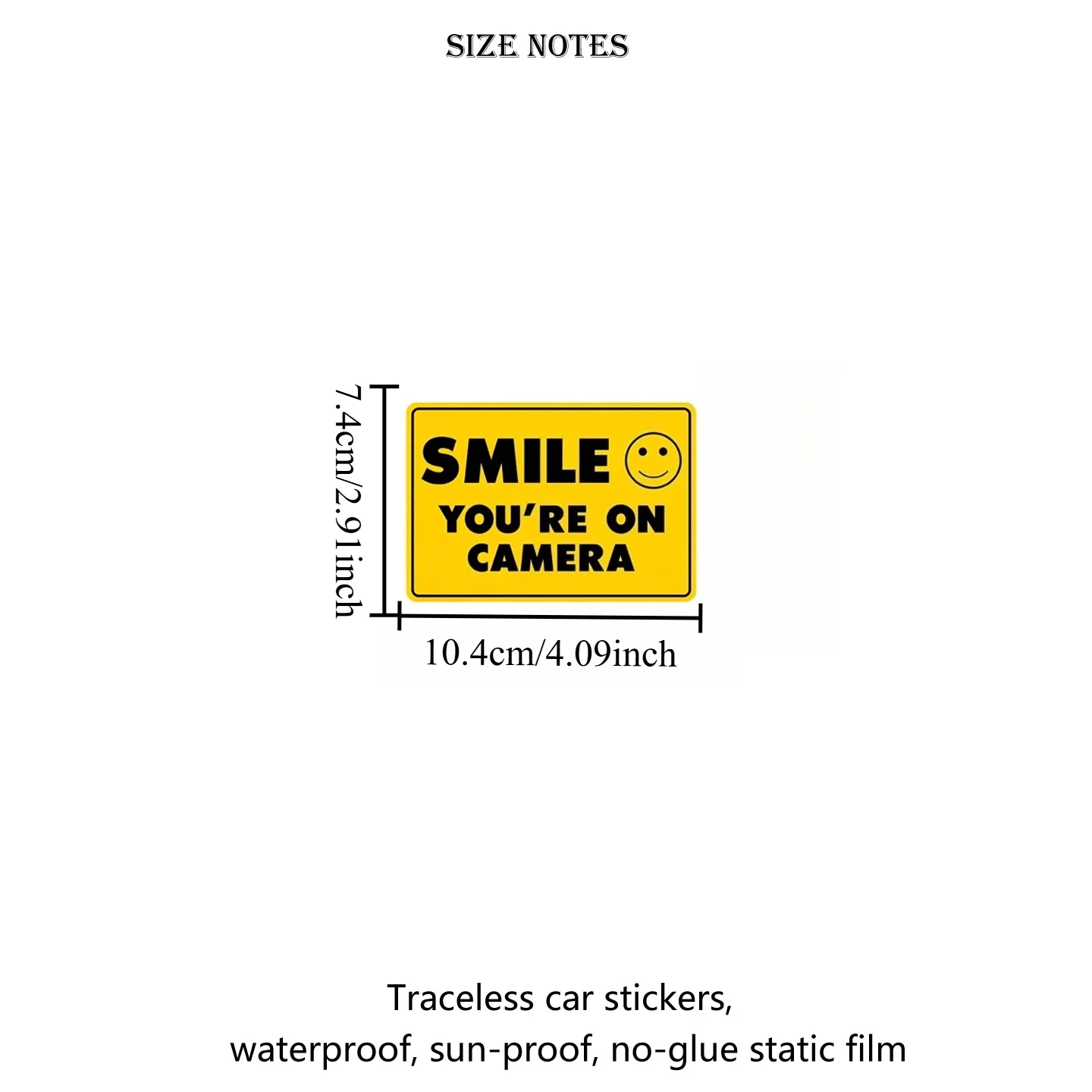 1PC Smile Camera Warning Decal – Yellow Smiley Face Vinyl, Waterproof for Car Windows & Rear Glass
