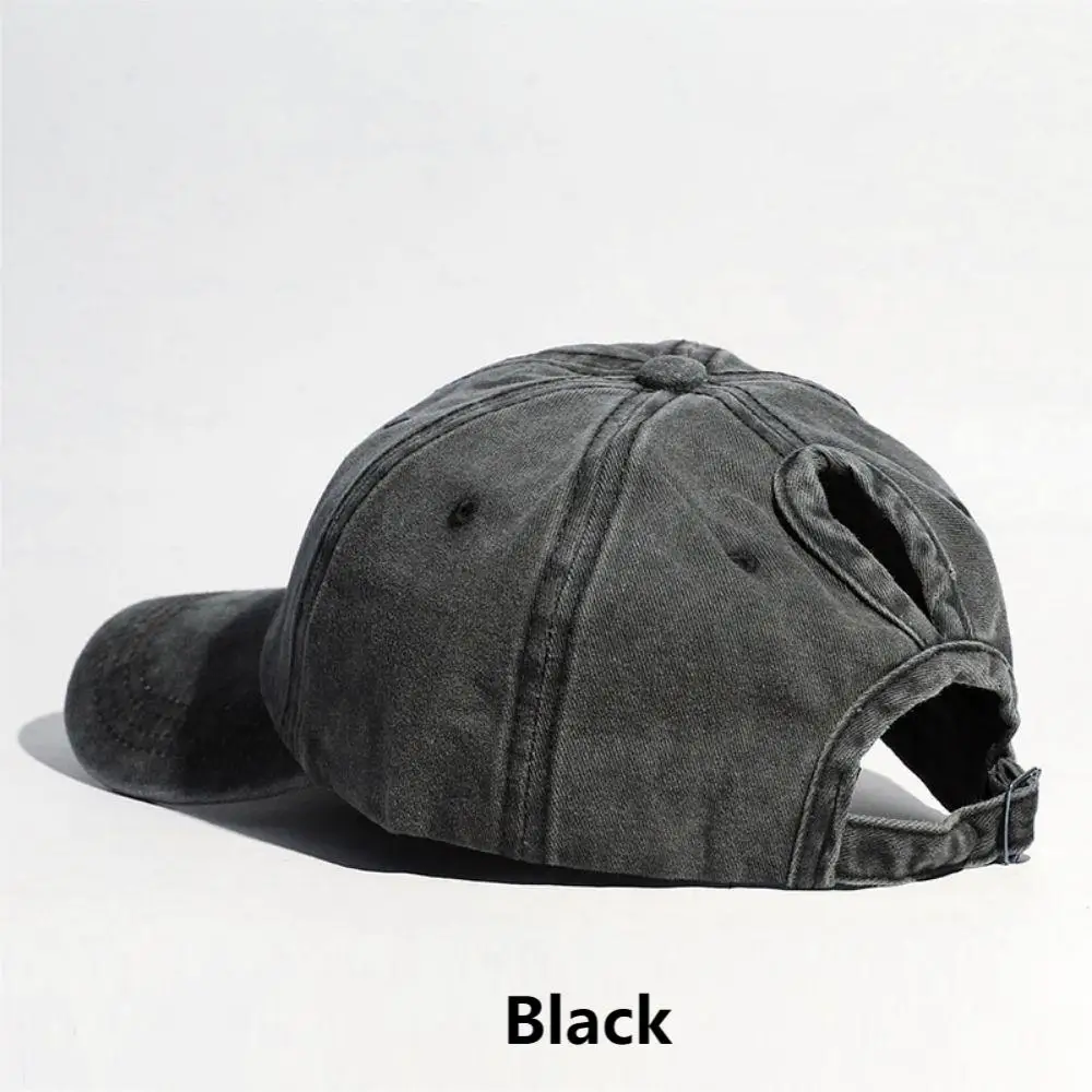 Simple Washed Hole Crossing High Ponytail Hat For Women, Versatile Baseball Cap Soft Top Baseball Cap