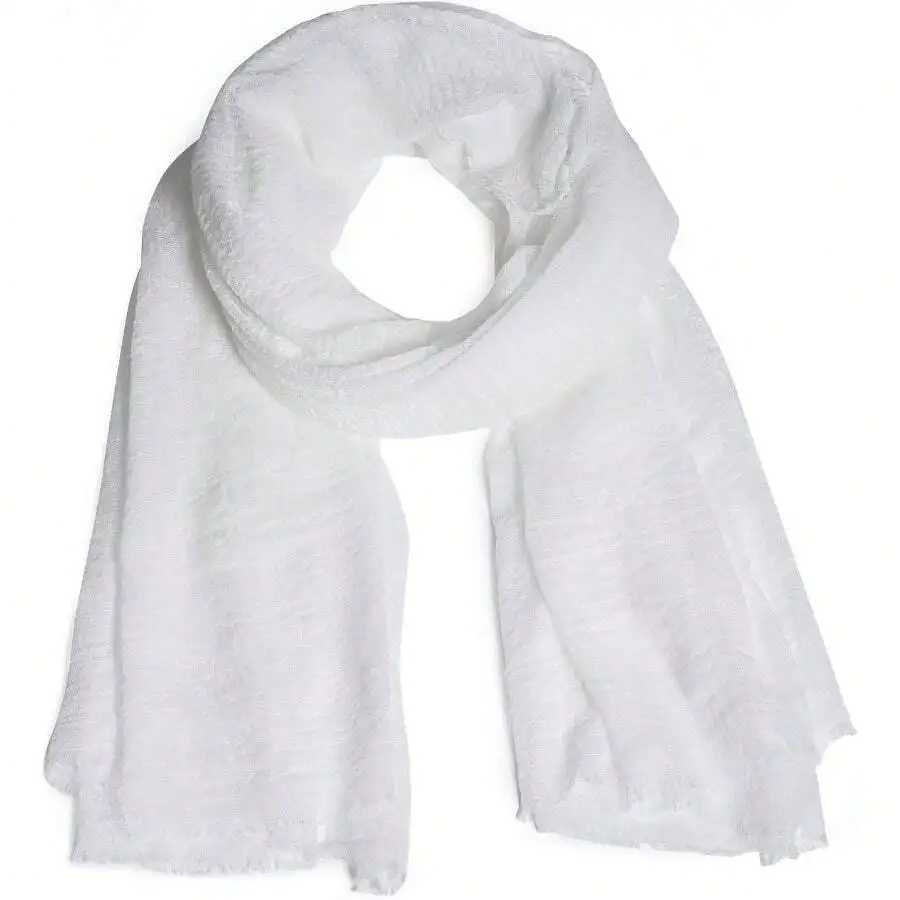 Women Summer Cotton Blend Crinkle Vintage Soft Long Scarf Linen Beach Shawl Wrap