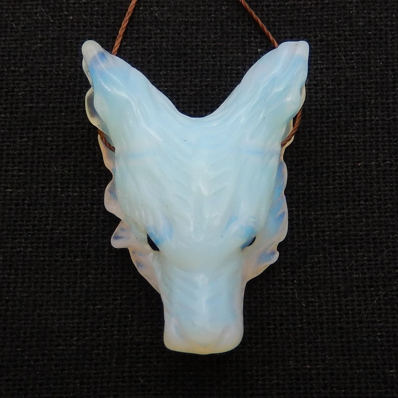 

Customized Jewelry Handcarved Wolf Head Opalite Animal Necklace Accessories Pendant Bead 37x26x13mm 12g