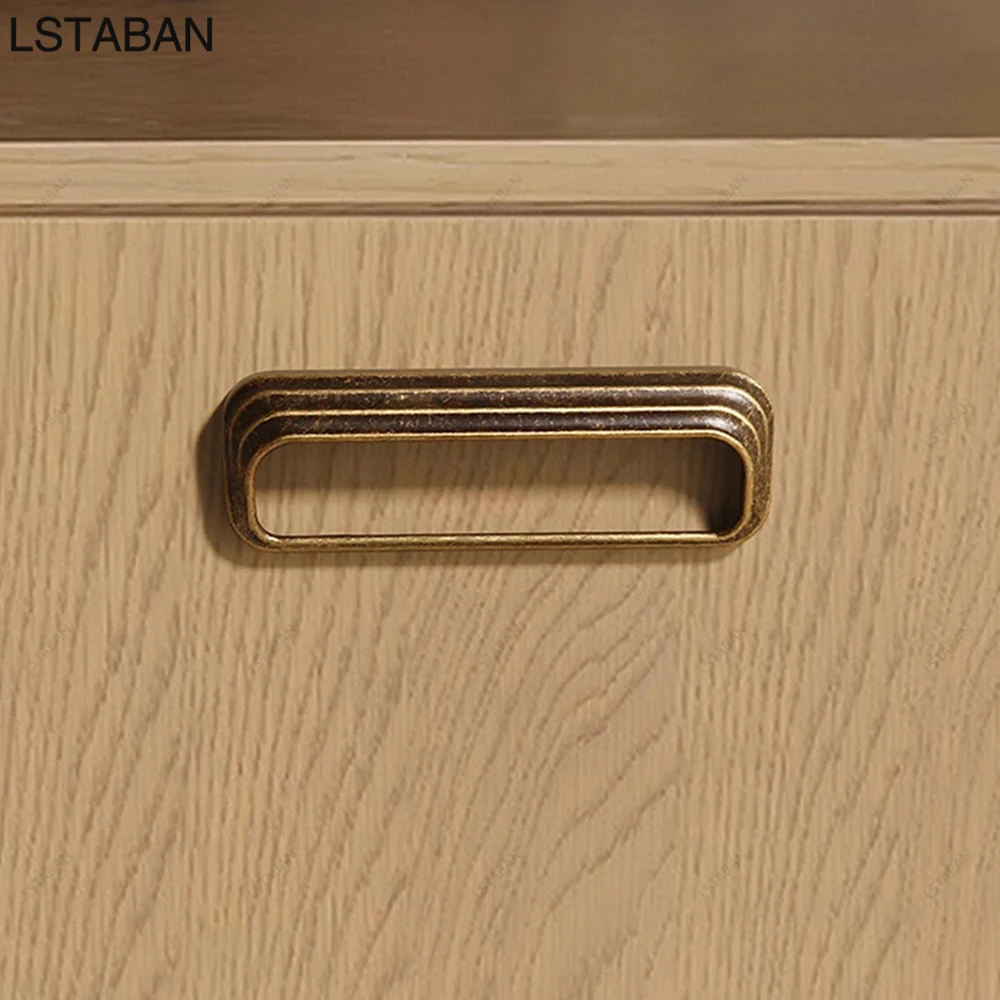 Antique Kitchen Cabinet Handle Zinc Alloy Brushed Brass Wardrobe Dresser Door Handle Hollowing Furniture Hardware Drawer Pull