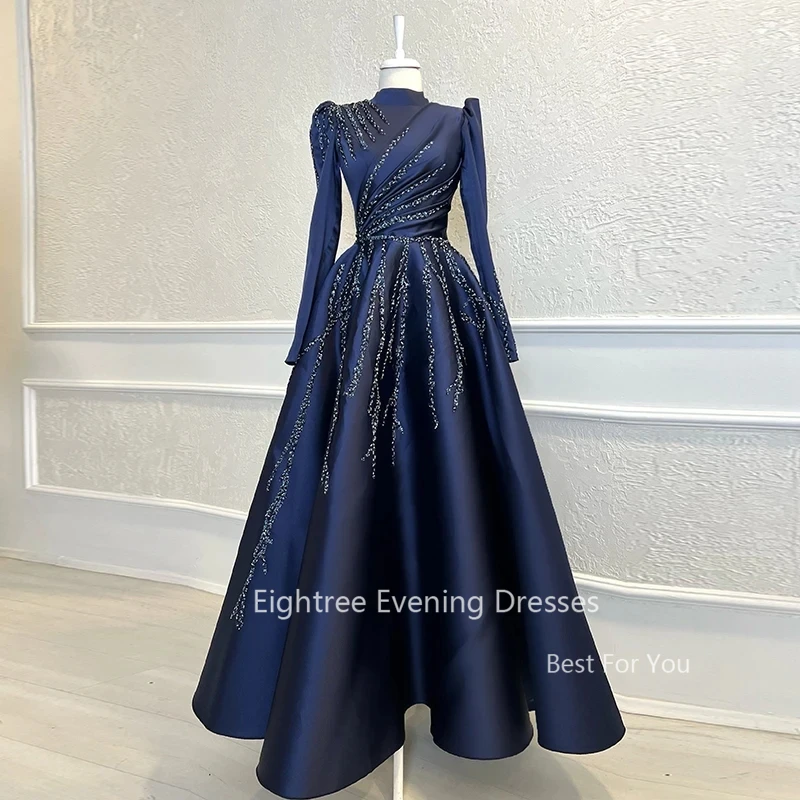 Eightree-Vestidos de Noche árabes de Dubái para mujer, vestido de graduación de cuello alto con lentejuelas brillantes, vestido de fiesta musulmán