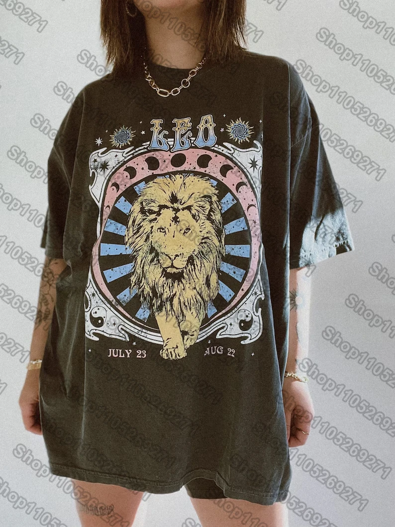 12 Zodiac Signs Dark Gray Printed T-Shirt — Libra, Leo, Aries, Sagittarius, Gemini Short-sleeved Retro Street Y2K Fashion Tops