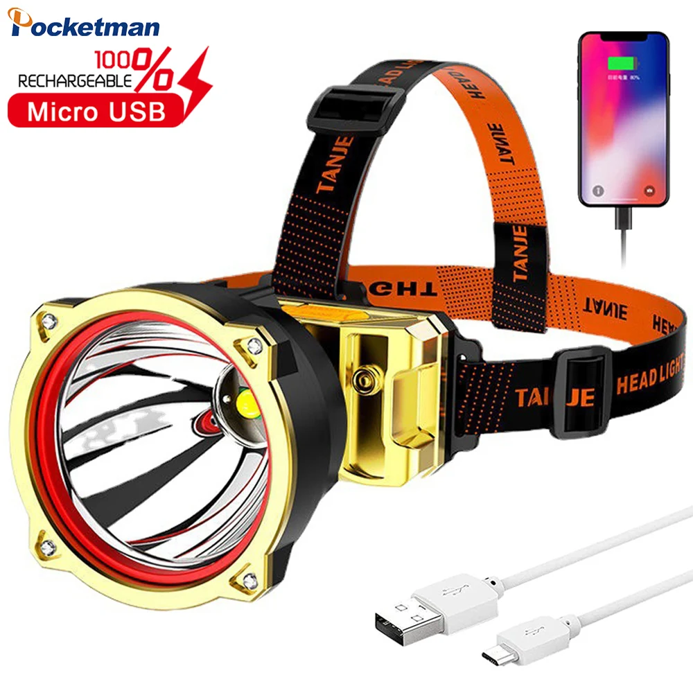 Powerful Led Headlamp Long Range Headlight Built-in Battery Head Flashlight USB Rechargeable Power Bank Fishing Camping Lantern