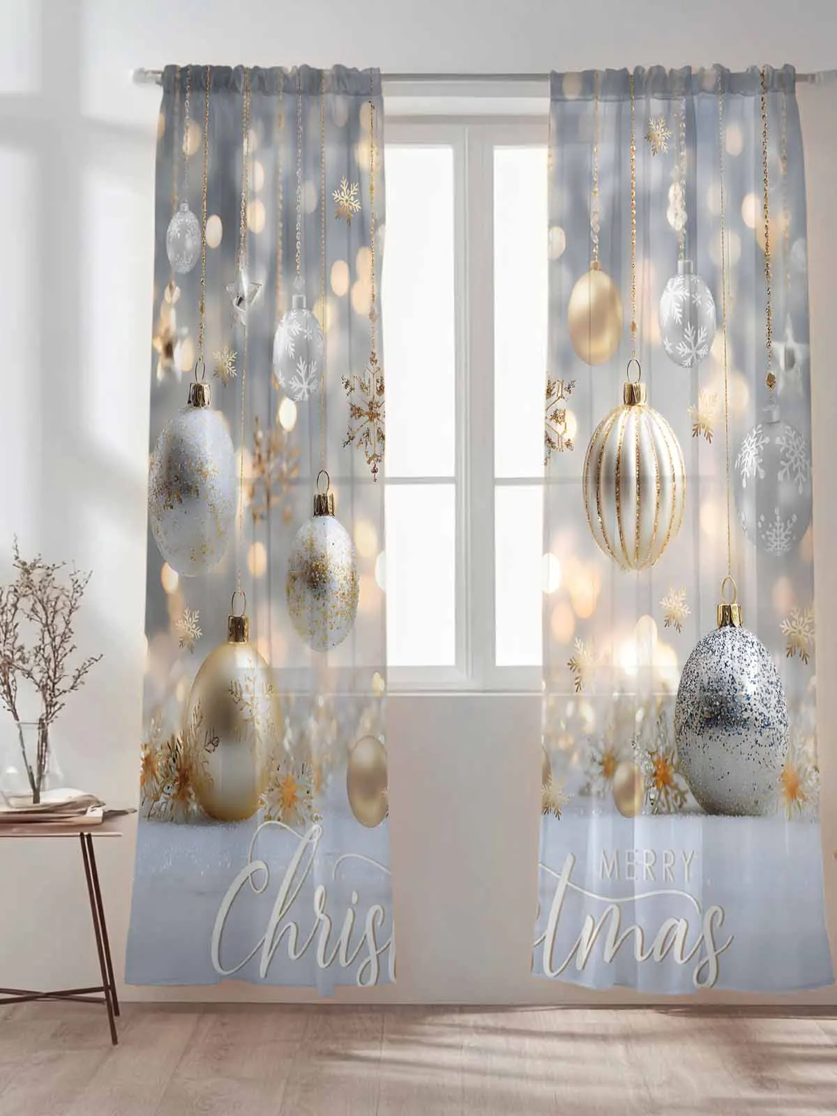 

Christmas Text Colored Ball Tulle Sheer Curtains for Living Room Bedroom Kitchen Decoration Voile Organza Curtains