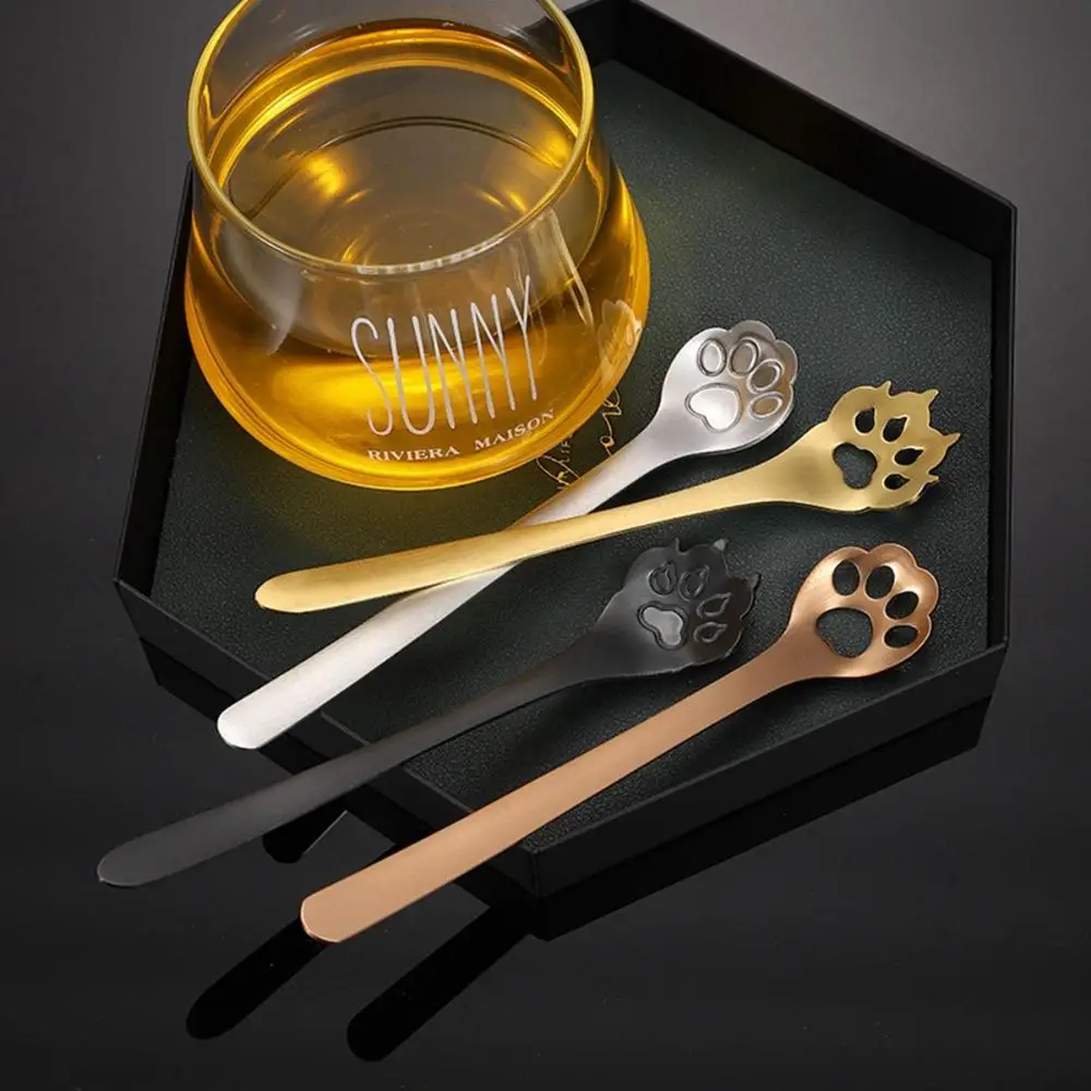 

Home Kitchen Dessert Dog Cat Paw Stainless Steel Ice Tea Teaspoon Coffee Stirrers Milk Spoon Stirring Tool