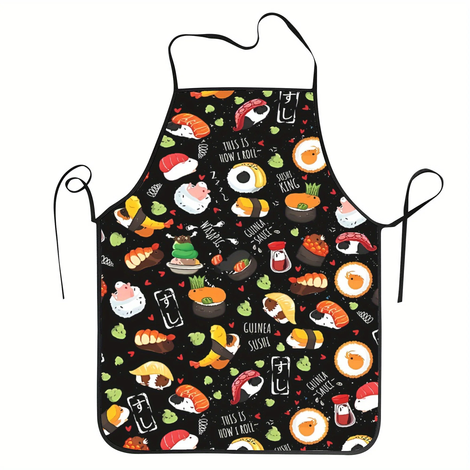 

1 шт. забавный японский фартук для суши с морской свинкой — черный фон с дизайном «Это как я рулет», идеально подходит для приготовления пищи