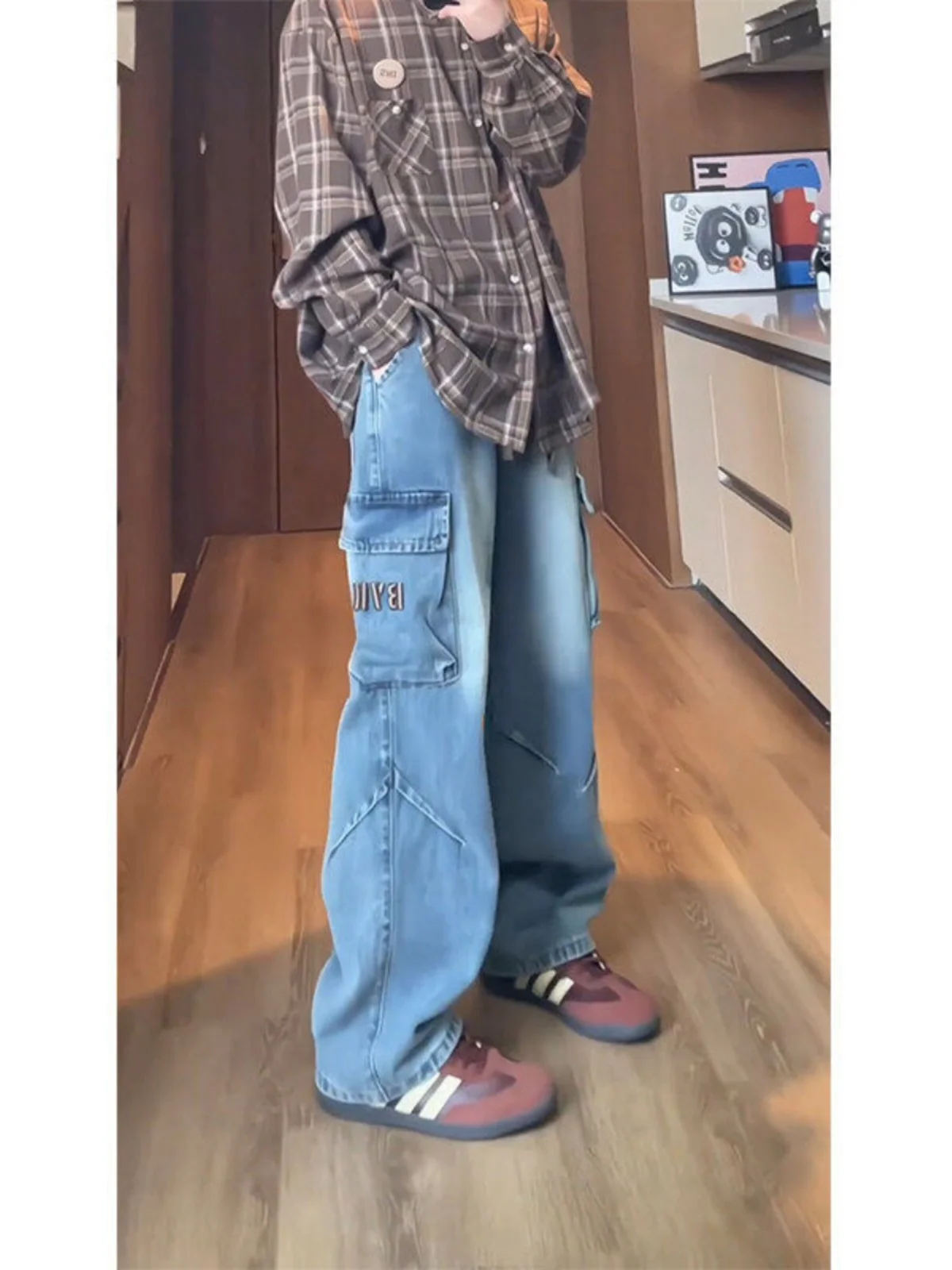 

Retro Waed Loose Straight Leg Wide Leg Jeans Men's American Sle Casual Pants Spring Large ket Wear Resistant Jeans