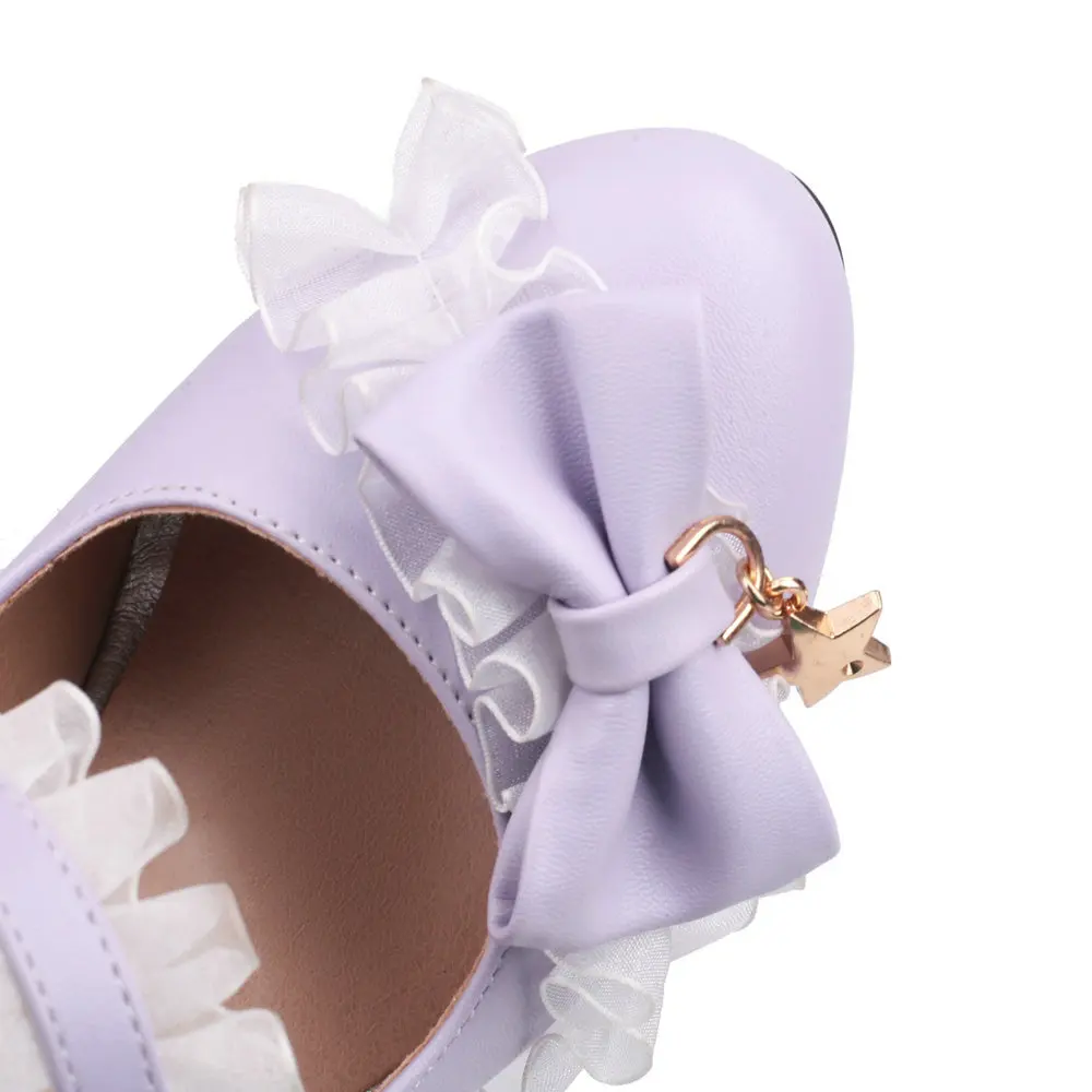 Tacchi alti viola tagliati in pizzo stile Lolita con ciondolo stella scintillante, scarpe Cosplay principessa in pelle PU punta tonda taglia 33-45