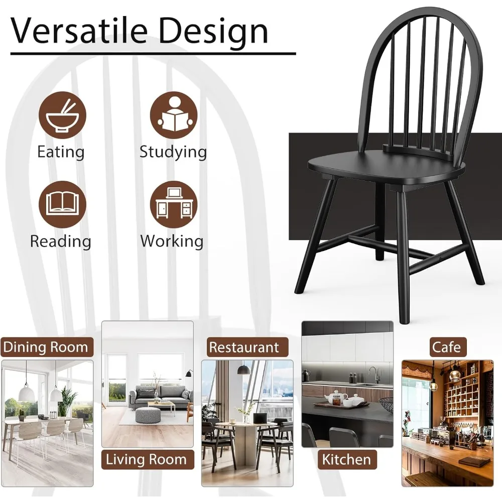 مجموعة من 6 كراسي لتناول الطعام من الخشب المطاطي المغزل عالي الظهر مكونة من 18 قطعة من WATERJOY، مناسبة للمطبخ وغرفة المعيشة