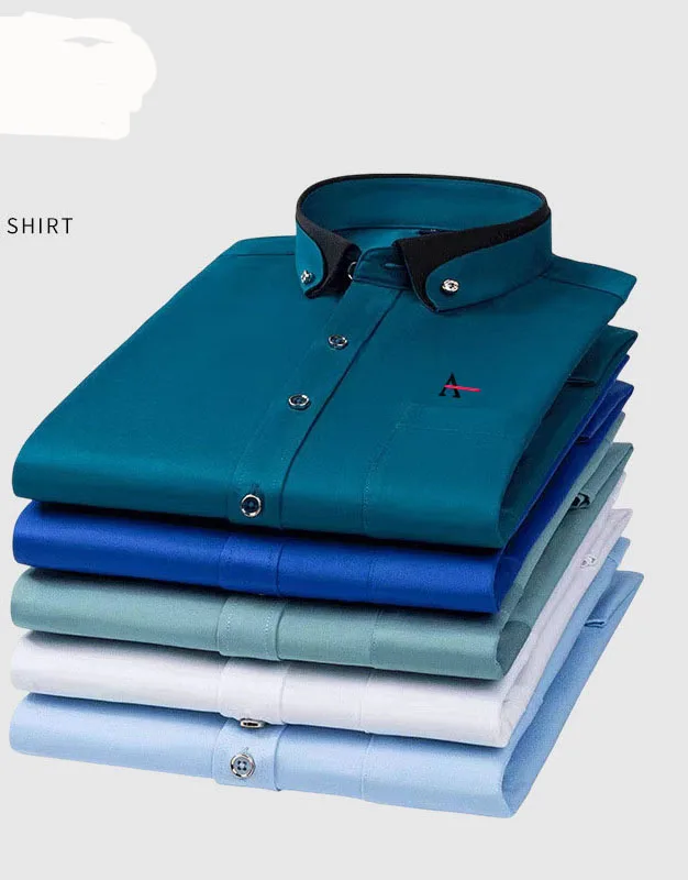 2026 Men's Camisa Elastic Non-iron Long-sleeved Business Shirts Diamond Button Single Pocket Comfort Workwear Clothes
