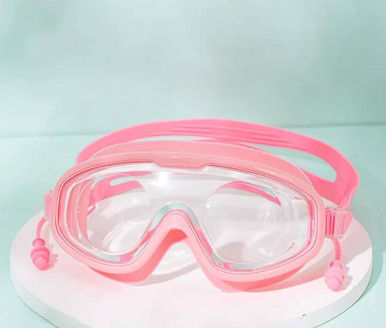 Goggles Large Frame  Swimming Conjoined Earplugs Dazzle Colour Plating Adult Waterproof anti-fog Mirror Goggles