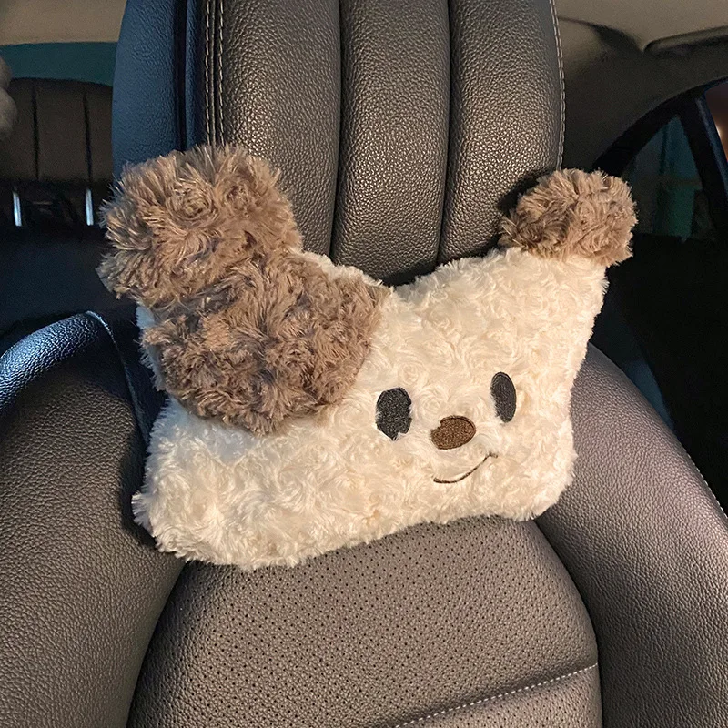 Cartoon Dog Car Seat Headrest Waist Pillow Cute Travel Universal Neck Pillow Car Interior Accessories Neck Support Cushion