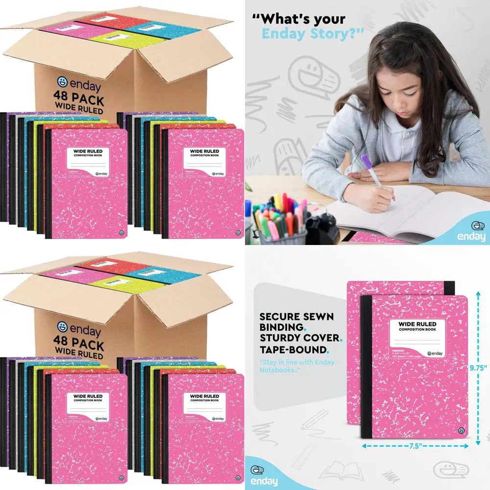 

Bulk 48-Pack Premium Wide Ruled Hard Cover Composition Notebooks with 100 Lined Sheets by Enday