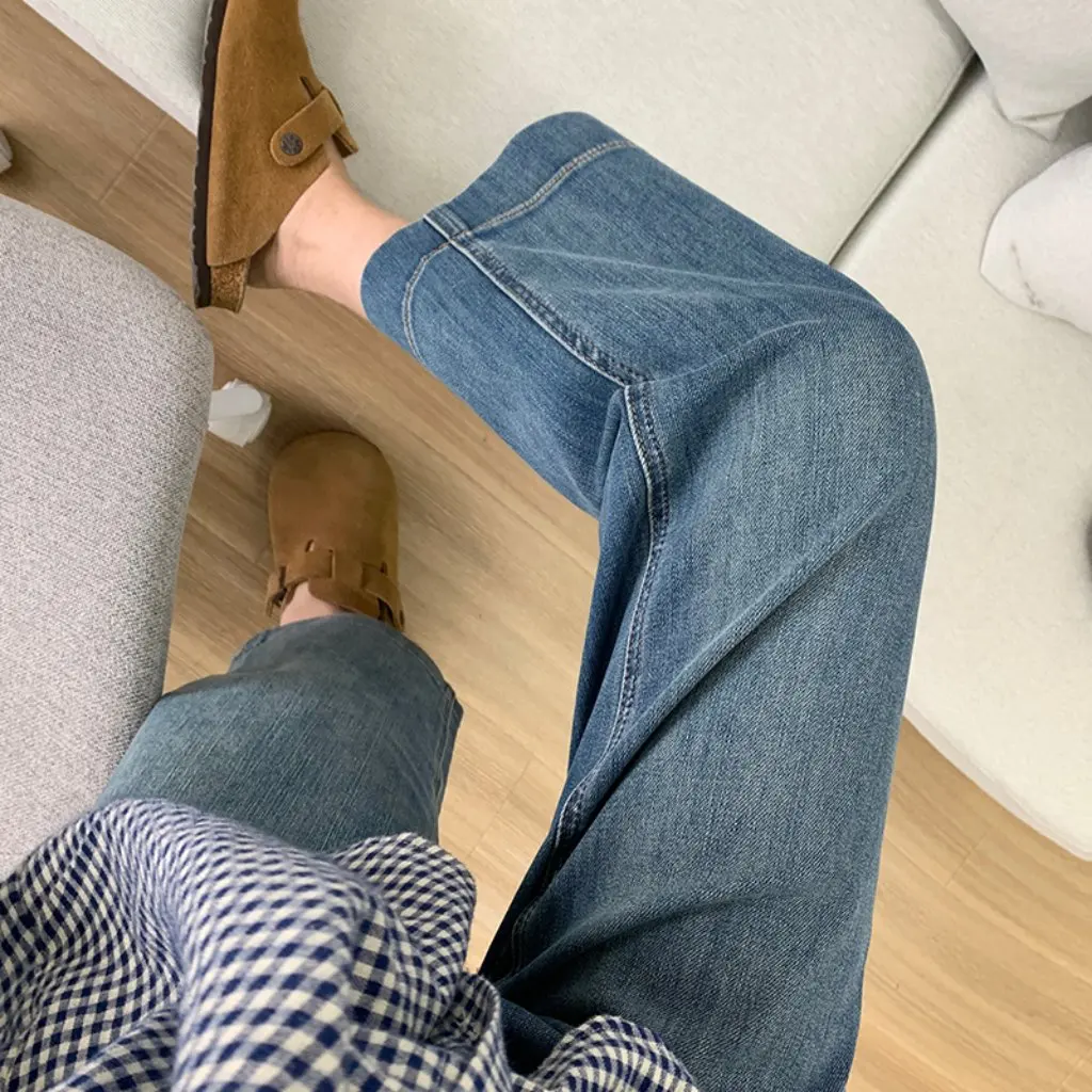 

Women's Slim Straight Jeans Small Cropped Wide-leg Pants Four-sided Elastic Design Spring Arrival Fashionable Casual Trousers