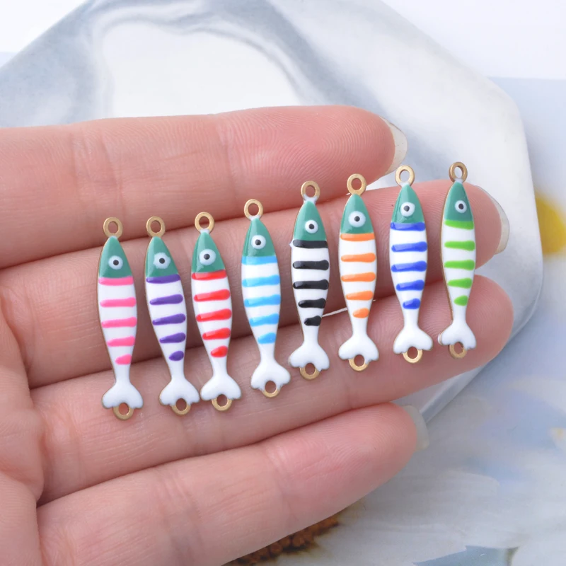 6 Stück Meereslebewesen Lange Fisch-Halsketten-Anhänger aus Kupfer, beidseitig emailliert, Schlüsselanhänger, Fisch-Charms, DIY-Schmuckzubehör – Detail 3