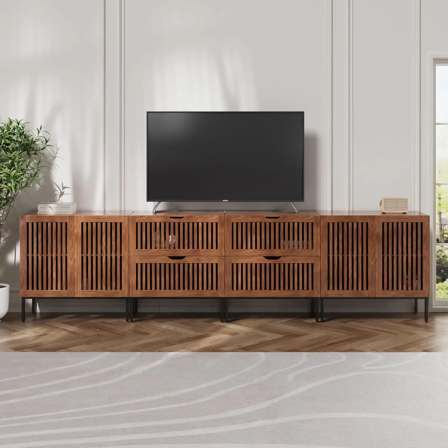 Mueble para TV de granja de 120", aparador buffet moderno con almacenamiento, centro de entretenimiento con estante ajustable, marrón oscuro