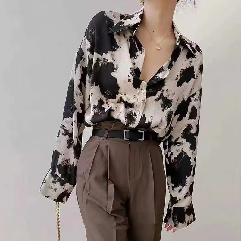 Leopard Print Casual Shirt Women's Summer Korean Version Retro Hong Kong Style Loose Fitting Long Sleeved Sun Protection Shirts