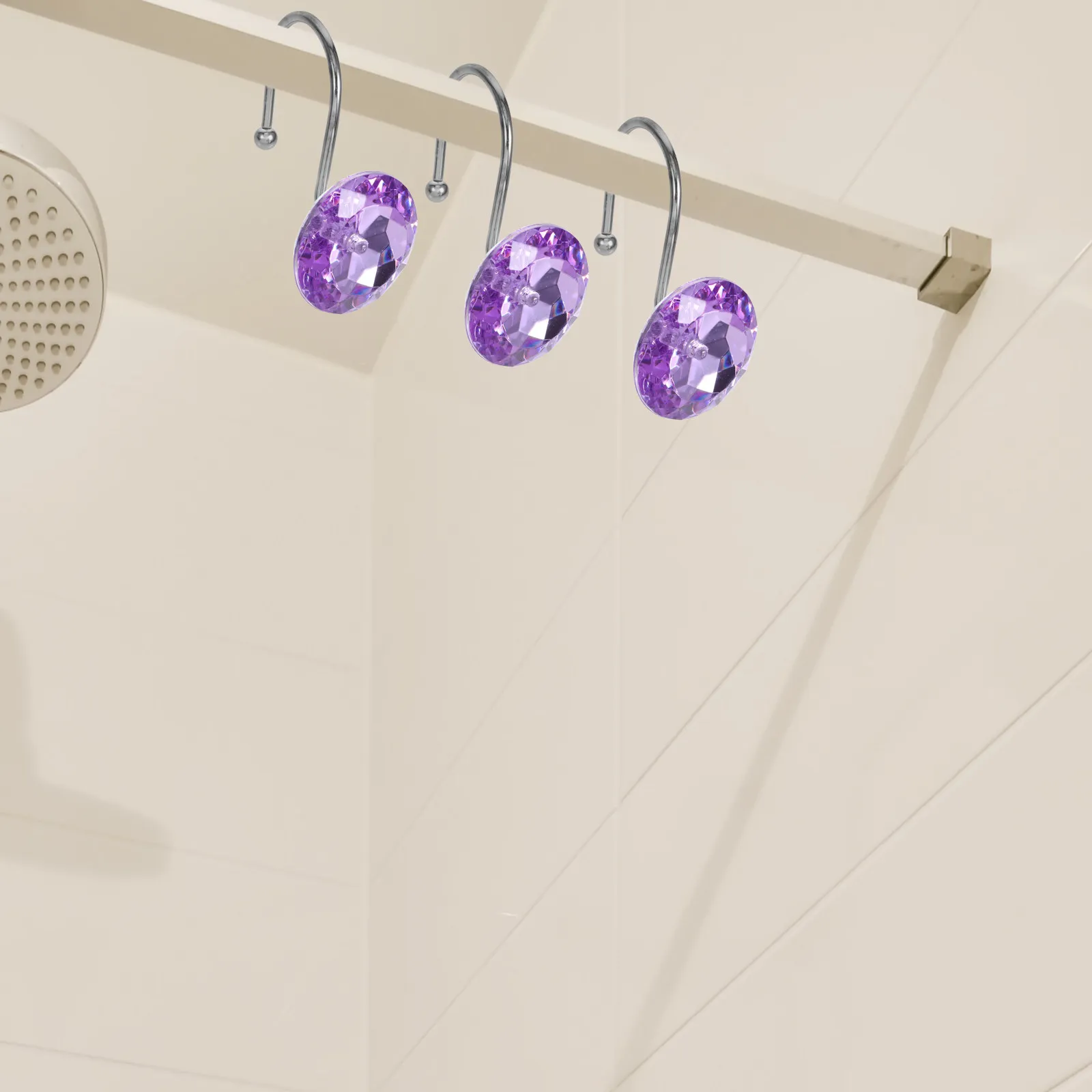 12Pcs Shower Curtain Hooks – Premium Metal & Acrylic, Smooth Gliding, Fits All Rod Diameters, Bathroom Decor