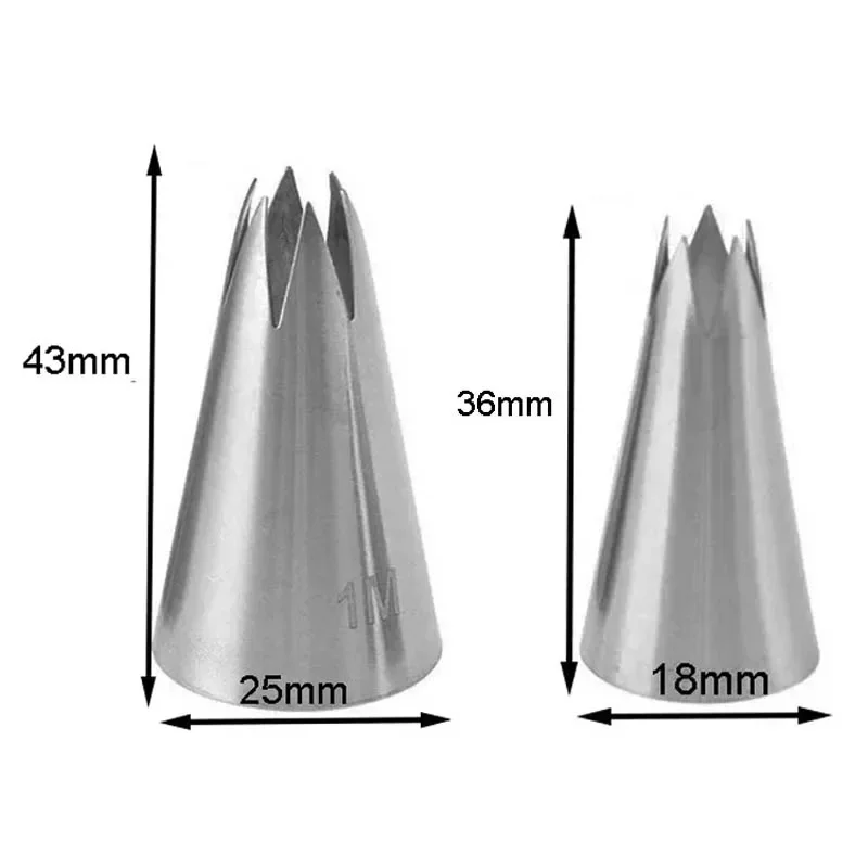 1/2 piezas # 1M # Boquillas de crema de estrella abierta de 2M, puntas de glaseado de acero inoxidable, boquillas de pastelería para Fondant, herramientas de decoración de postres y pasteles