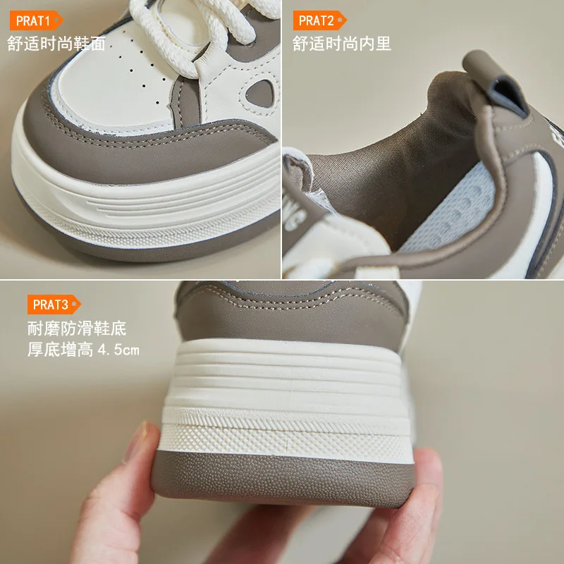 Spring & Summer PU Leather Women Shoes Fashion Breathable Sports Casual Girls Sneakers Thick-Soled Increase Size 35-40