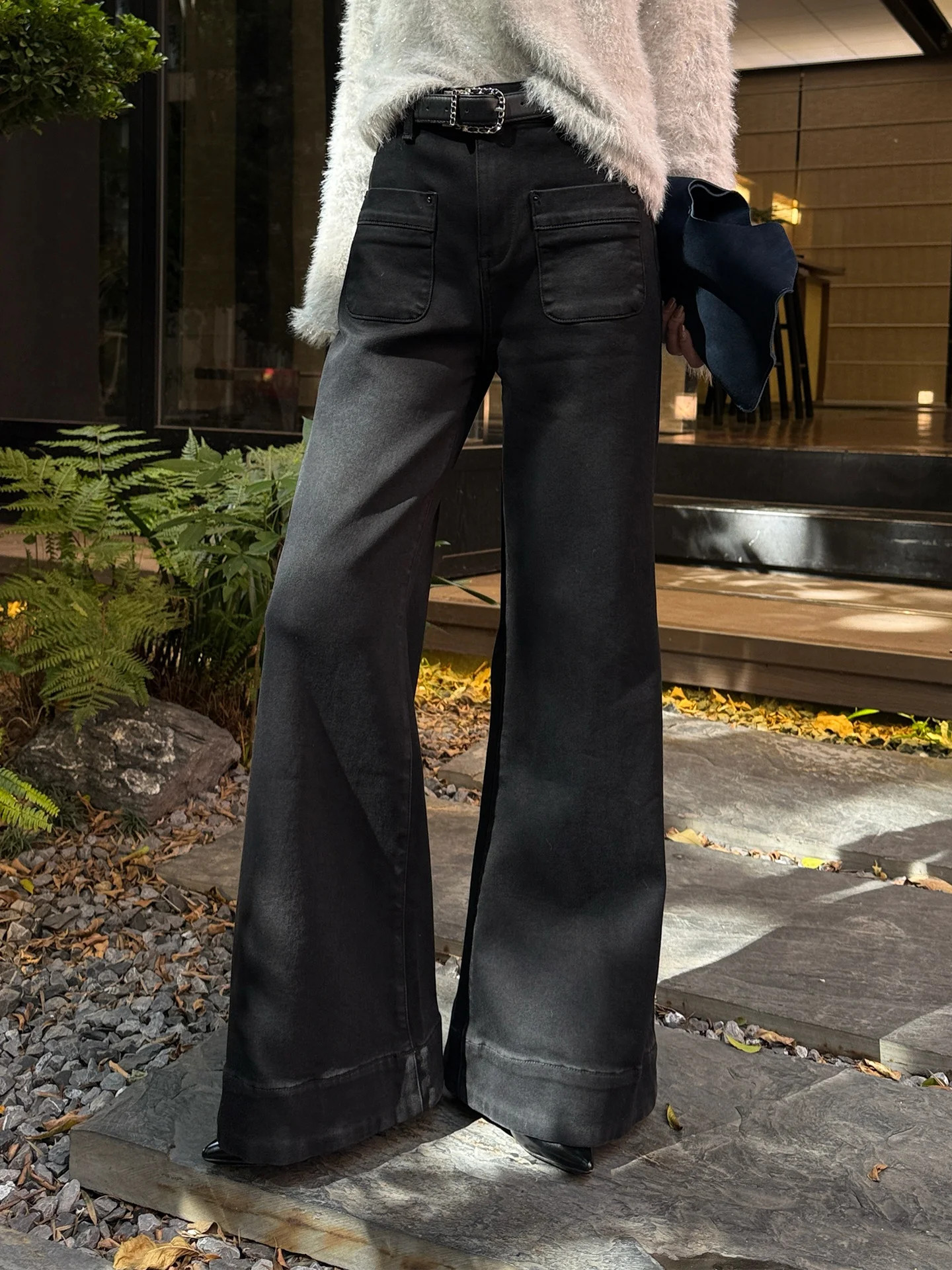 

Женские зимние джинсовые брюки-клеш с высокой талией, утепленные флисом, повседневные, в пол, из шелковистого денима