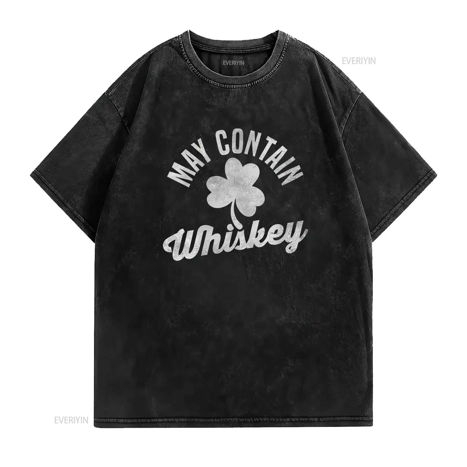 May Contain Whiskey Funny St Paddy's Day Irish Shamrock Drinking Party T Shirt vintage Washed Casual Comfortable homme