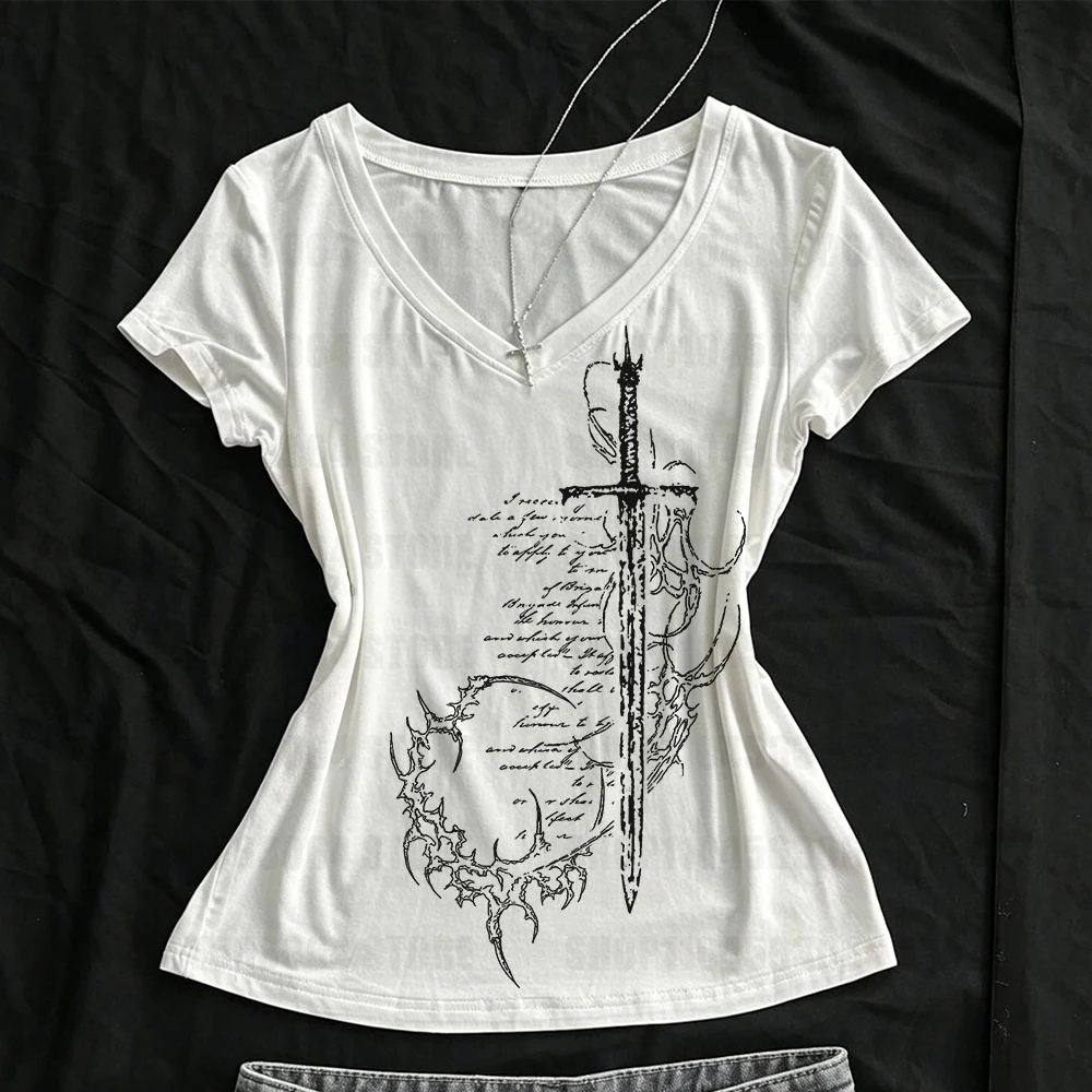 American subculture letter printed T-shirt Y2K Harajuku style retro spicy girl slim fit street photo women's punk spicy girl top